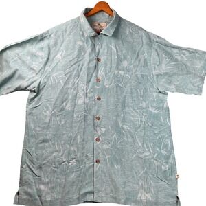 Island Shores‎ Button Up Shirt Mens Large Blue Excellent Silk Floral Tropical